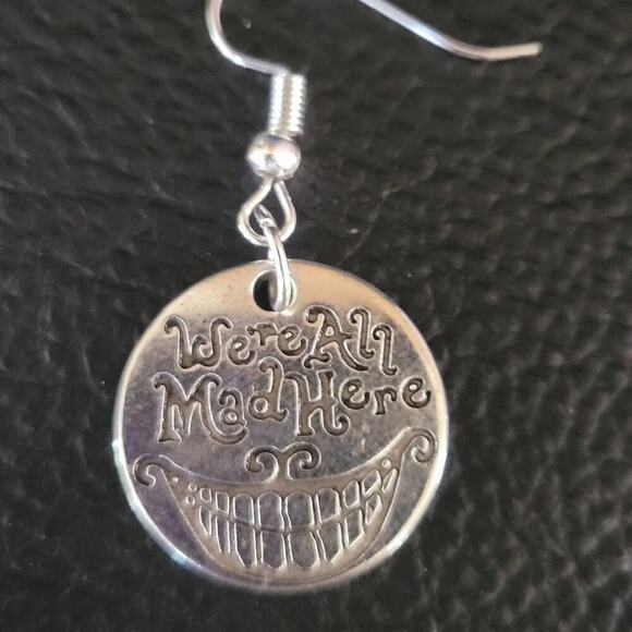 "We're All Mad Here" Earrings Cheshire Cat Smiling From Alice in Wonderland - Picture 4 of 4
